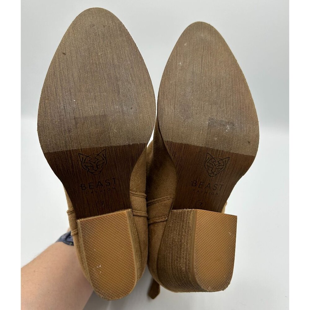 Beast Fashion Womens Tan Faux Suede Ankle Boots Size 7 With Back Zipper Closure - Picture 8 of 9